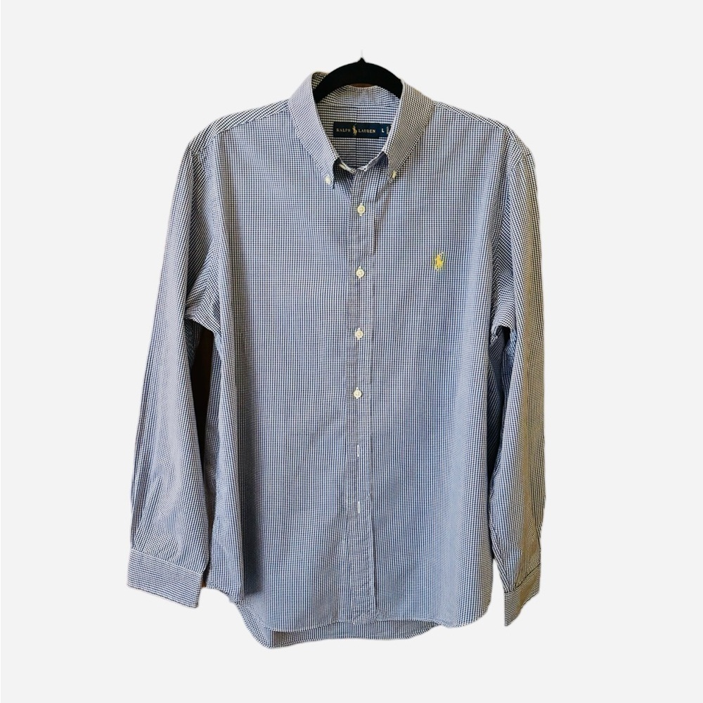 Ralph Lauren Mens Button Down shirt long sleeve Blue and White Check size Large